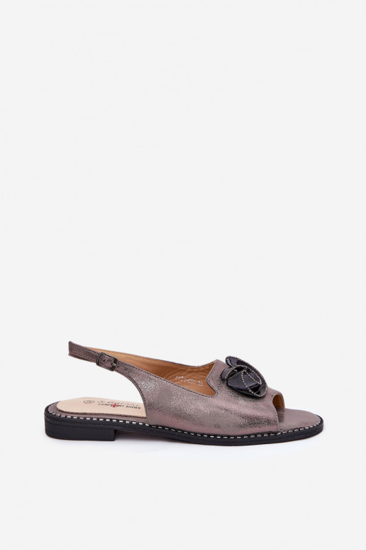 com brilho Sandálias femininas com enfeites S.Barski KV51-006 cor cinza com brilho Sandálias femininas com enfeites S.Barski KV51-006 cor cinza