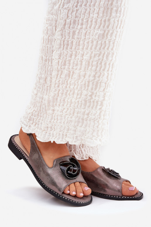 com brilho Sandálias femininas com enfeites S.Barski KV51-006 cor cinza com brilho Sandálias femininas com enfeites S.Barski KV51-006 cor cinza