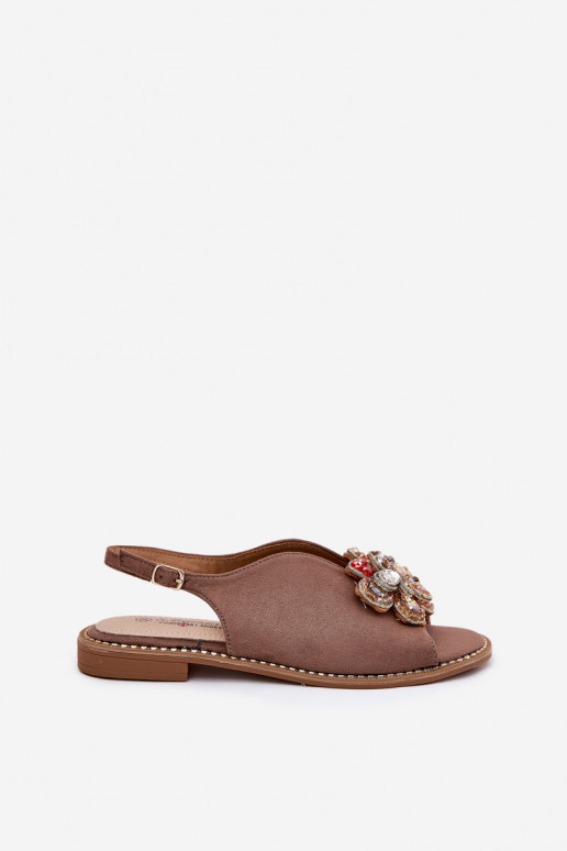 Sandálias femininas com salto largo com enfeites S.Barski KV27-001 bege Sandálias femininas com salto largo com enfeites S.Barski KV27-001 bege