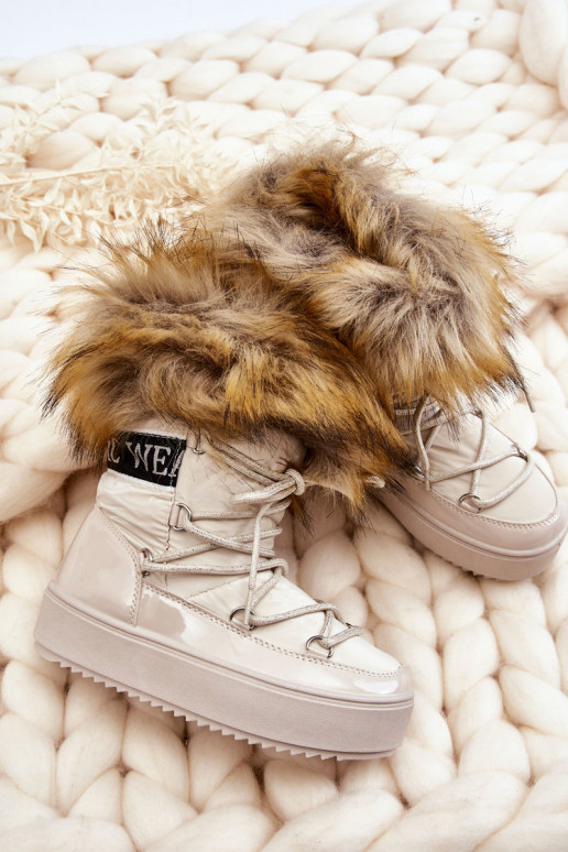 Botas de neve infantis aquecimento com atacadores bege Colioris