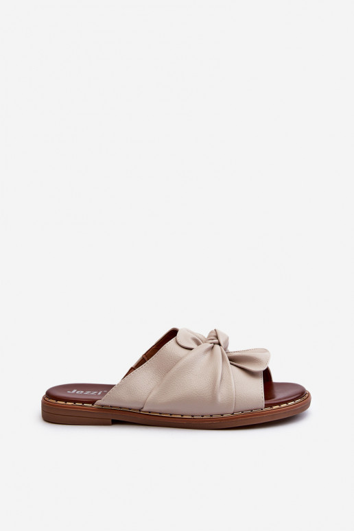 Chinelos femininos com salto largo bege Nelvira