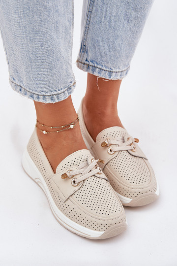 Pele sapato Feito de couro natural com uma plataforma Artiker 56C2102 bege