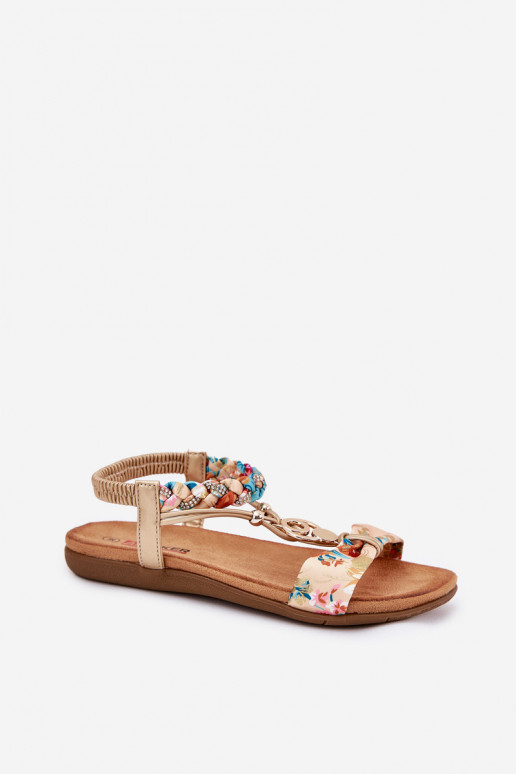 Sandálias rasteiras para mulheres Z Plecionymi Tirasem E decoração Artiker 56C1316 cor dourada