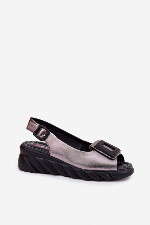 Sandálias femininas Feminino Em uma cunha com decoração Artiker 56C2158 cor cinza