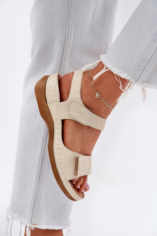 Sandálias femininas confortáveis com fixadores adesivos cor dourada Iphiope