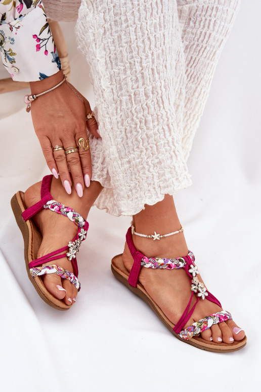 Sandálias rasteiras para mulheres Z Plecionymi Paskami I Przypinkami Artiker 56C1314 cor rosa Sandálias rasteiras para mulheres Z Plecionymi Paskami I Przypinkami Artiker 56C1314 cor rosa