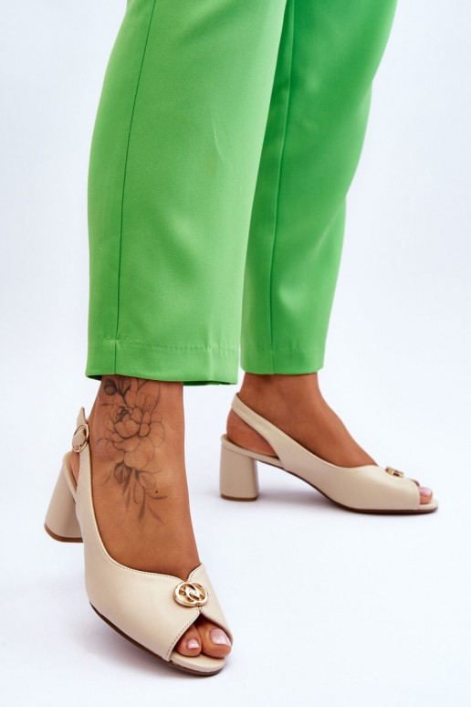 Elegante Pele Sandálias de salto alto bege Hette Elegante Pele Sandálias de salto alto bege Hette