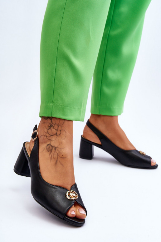 Elegante Pele Sandálias de salto alto cor preta Hette Elegante Pele Sandálias de salto alto cor preta Hette