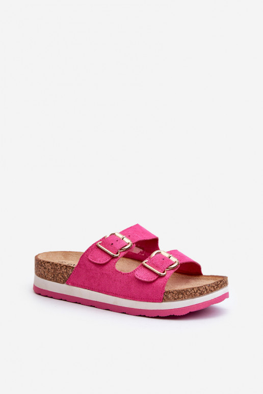Chinelos femininos com uma plataforma com fivelas de camurça ecológicaoParae cor rosa Ursila Chinelos femininos com uma plataforma com fivelas de camurça ecológicaoParae cor rosa Ursila