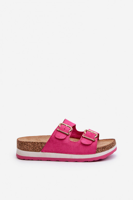 Chinelos femininos com uma plataforma com fivelas de camurça ecológicaoParae cor rosa Ursila Chinelos femininos com uma plataforma com fivelas de camurça ecológicaoParae cor rosa Ursila