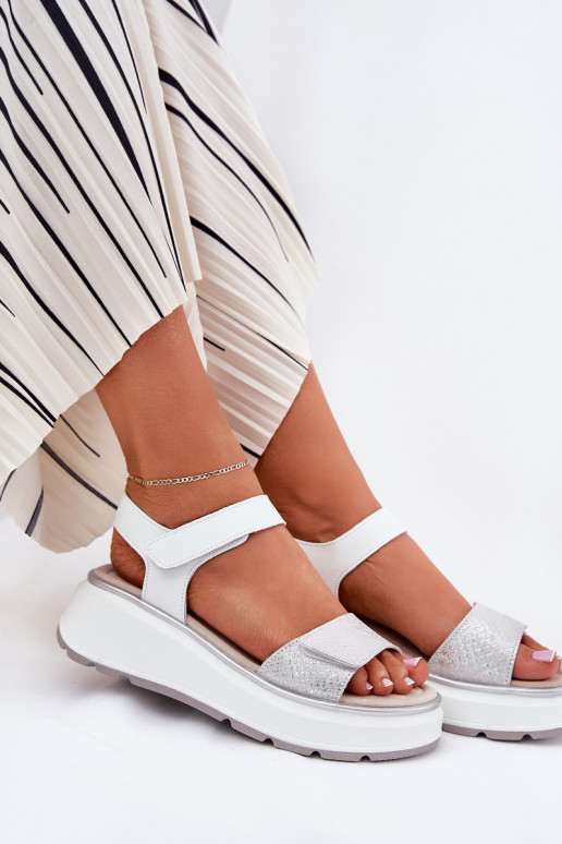 Sandálias femininas Feminino Platformie I Koturnie com fixadores adesivos S.Barski LR51-543 cor prata Sandálias femininas Feminino Platformie I Koturnie com fixadores adesivos S.Barski LR51-543 cor prata