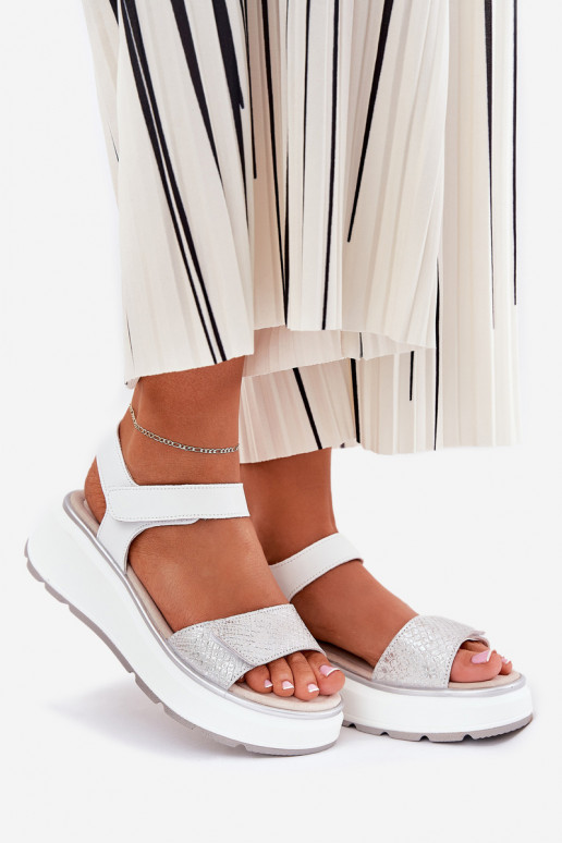 Sandálias femininas Feminino Platformie I Koturnie com fixadores adesivos S.Barski LR51-543 cor prata Sandálias femininas Feminino Platformie I Koturnie com fixadores adesivos S.Barski LR51-543 cor prata