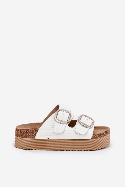 Chinelos femininos Platformie com fivelas Lee Cooper LCEM-25-35-3496L cor branca Chinelos femininos Platformie com fivelas Lee Cooper LCEM-25-35-3496L cor branca