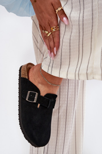 chinelos de camurça Tamancos Feminino com fivelas Big Star RR274A384 cor preta 2