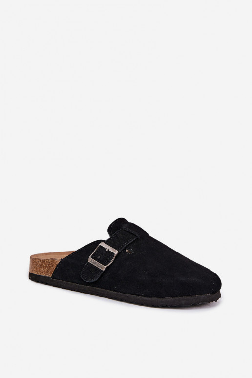 chinelos de camurça Tamancos Feminino com fivelas Big Star RR274A384 cor preta