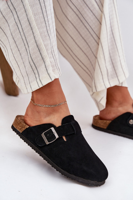 chinelos de camurça Tamancos Feminino com fivelas Big Star RR274A384 cor preta