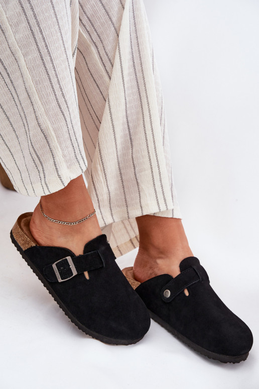 chinelos de camurça Tamancos Feminino com fivelas Big Star RR274A384 cor preta