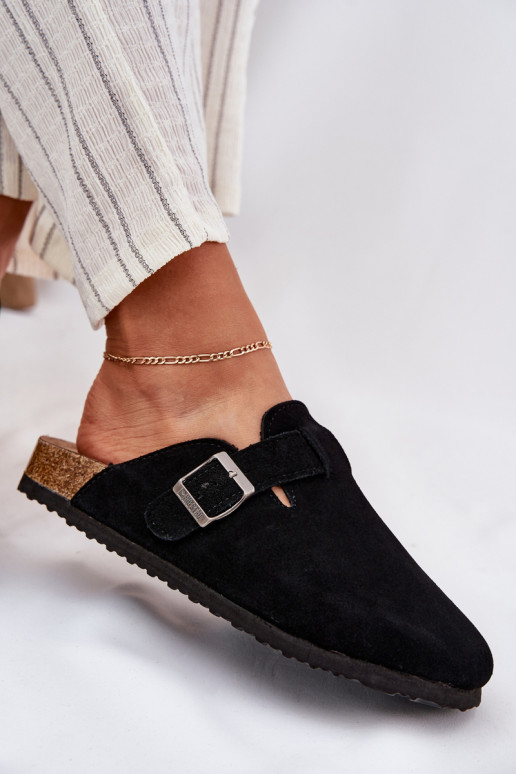 chinelos de camurça Tamancos Feminino com fivelas Big Star RR274A384 cor preta