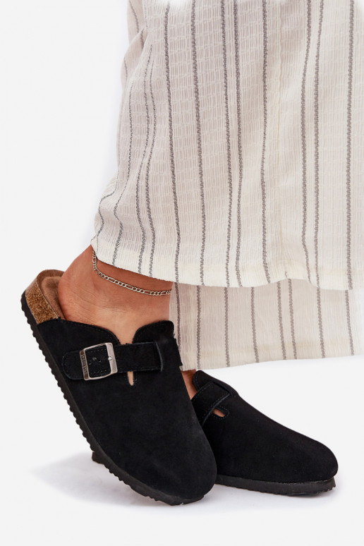 chinelos de camurça Tamancos Feminino com fivelas Big Star RR274A384 cor preta