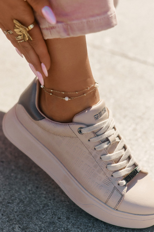 À modalo de tênis Feminino de couro ecológico Big Star RR274259 bege À modalo de tênis Feminino de couro ecológico Big Star RR274259 bege