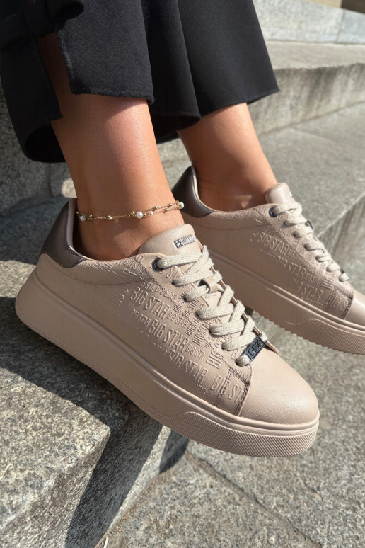 À modalo de tênis Feminino de couro ecológico Big Star RR274259 bege À modalo de tênis Feminino de couro ecológico Big Star RR274259 bege