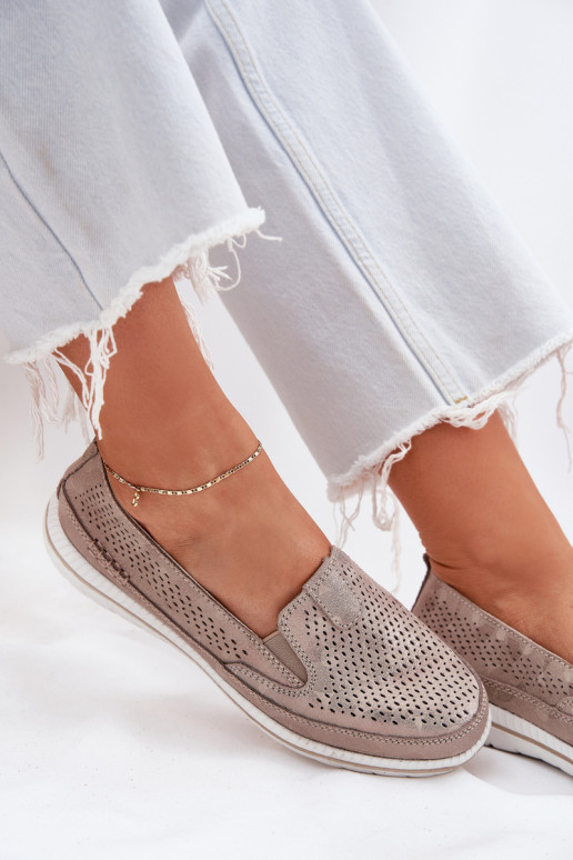 Camurça a céu aberto sapato mocassins femininos cor dourada Redileine Camurça a céu aberto sapato mocassins femininos cor dourada Redileine