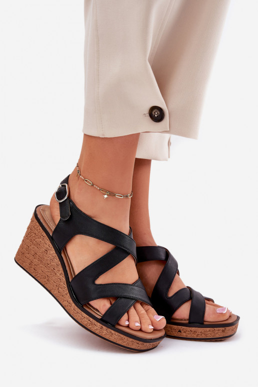 Sandálias femininas Em uma cunha Sergio Leone SK223 cor preta