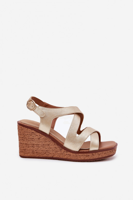 Sandálias femininas Em uma cunha Sergio Leone SK223 cor dourada