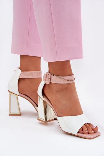 Sandálias lacadas para mulheres com salto Vinceza 20266 cor branca