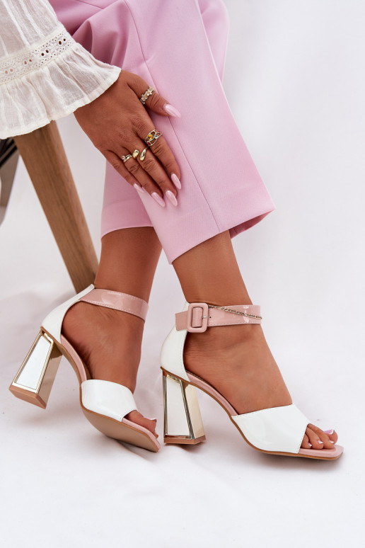 Sandálias lacadas para mulheres com salto Vinceza 20266 cor branca