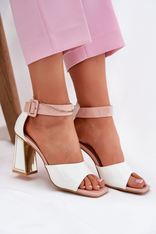Sandálias lacadas para mulheres com salto Vinceza 20266 cor branca