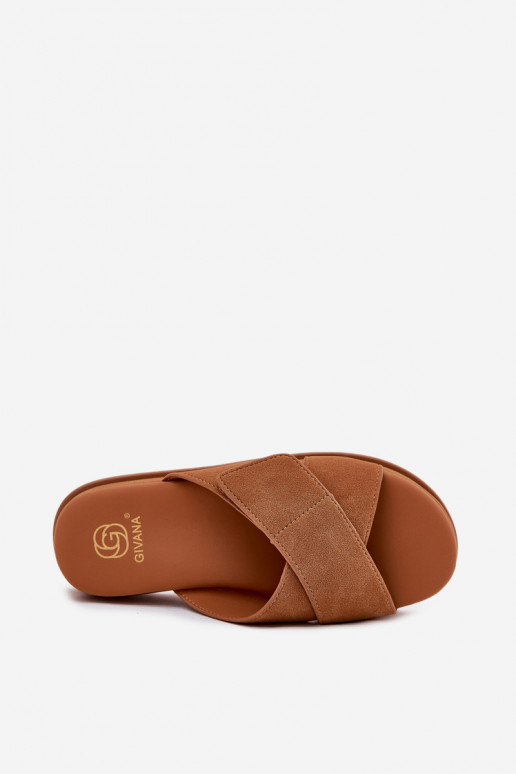 Chinelos femininos com uma plataforma Z Przeplatającymi Się Paskami cor marrom Rinasara