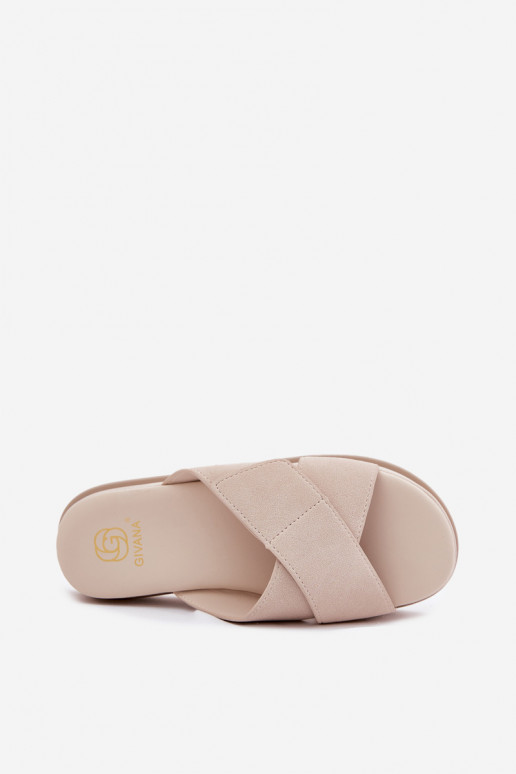 Chinelos femininos com uma plataforma Z Przeplatającymi Się Paskami bege Rinasara