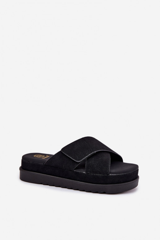 Chinelos femininos com uma plataforma Z Przeplatającymi Się Paskami cor preta Rinasara