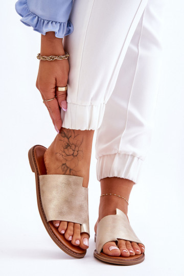 Chinelos de couro femininos, cor dourado claro, "Amite"