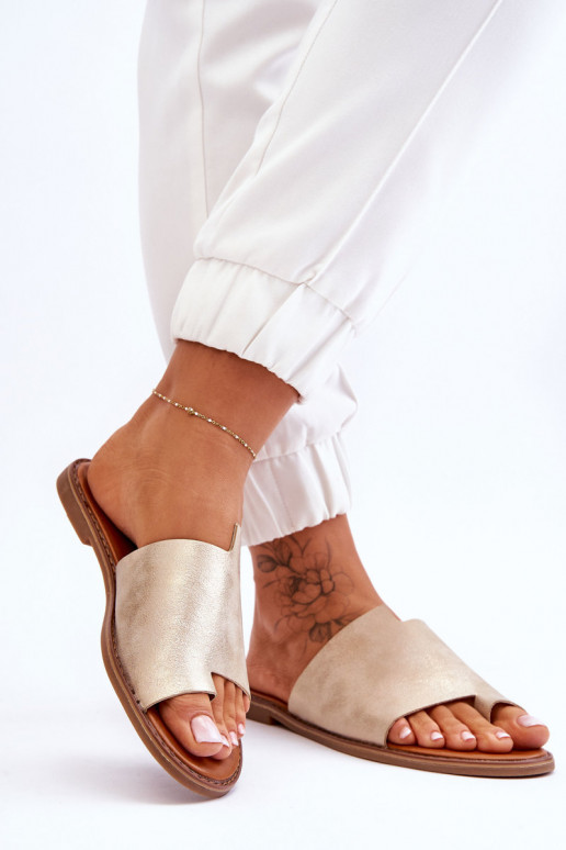 Feminino Chinelos de couro Chinelos Dourado claro Amite Feminino Chinelos de couro Chinelos Dourado claro Amite