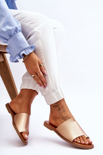 Feminino Chinelos de couro Chinelos cor dourada Amite 2