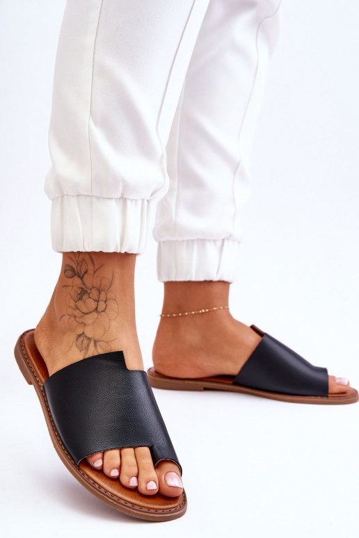 Feminino Chinelos de couro Chinelos cor preta Amite Feminino Chinelos de couro Chinelos cor preta Amite