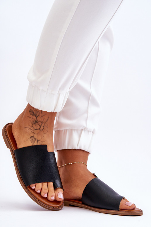 Feminino Chinelos de couro Chinelos cor preta Amite Feminino Chinelos de couro Chinelos cor preta Amite