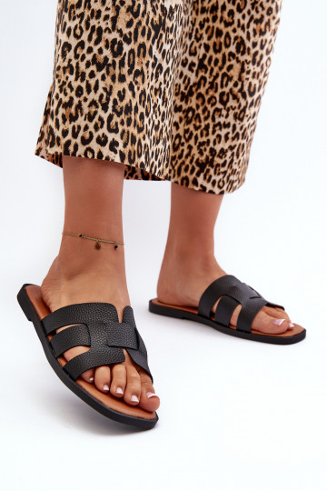 isósceles Chinelos femininos de couro ecológico cor preta Risamay