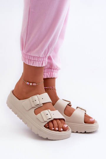 Chinelos femininos com espuma com uma plataforma bege Melorea 2
