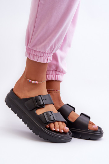 Chinelos femininos com espuma com uma plataforma cor preta Melorea 2