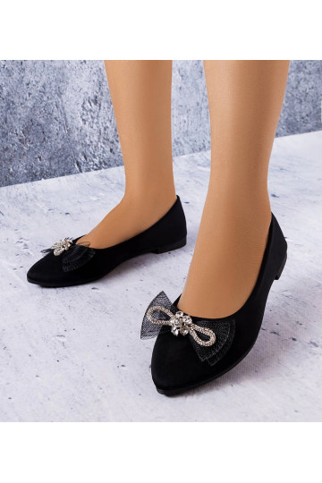 Sapatos pretos com laço e pedras de zircônia, "LaGarde"