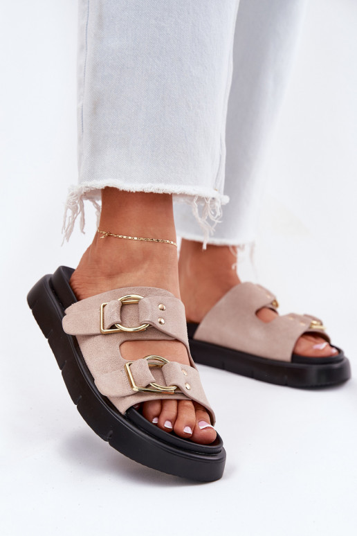 Chinelos femininos de camurça Com decoraçõesi com fivelasmi Big Star RR274659 Tom rosa claro