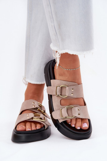 Chinelos femininos de camurça Com decoraçõesi com fivelasmi Big Star RR274659 Tom rosa claro 2