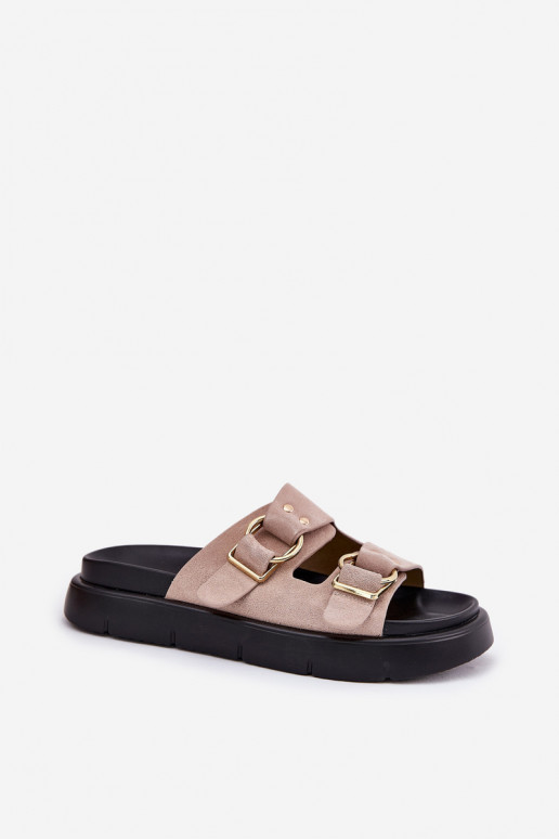 Chinelos femininos de camurça Com decoraçõesi com fivelasmi Big Star RR274659 Tom rosa claro