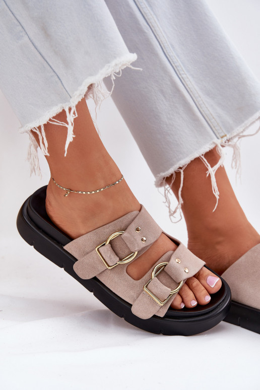 Chinelos femininos de camurça Com decoraçõesi com fivelasmi Big Star RR274659 Tom rosa claro