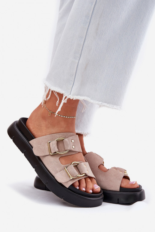 Chinelos femininos de camurça Com decoraçõesi com fivelasmi Big Star RR274659 Tom rosa claro