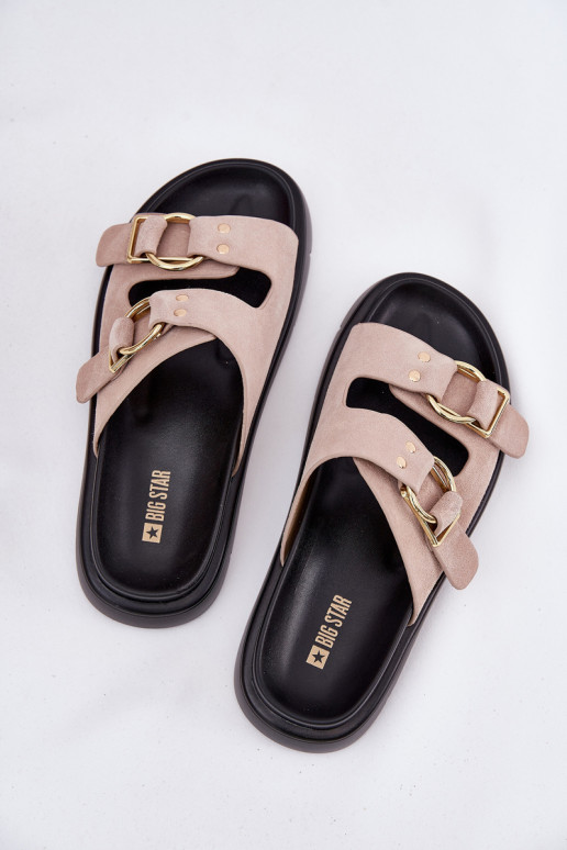 Chinelos femininos de camurça Com decoraçõesi com fivelasmi Big Star RR274659 Tom rosa claro