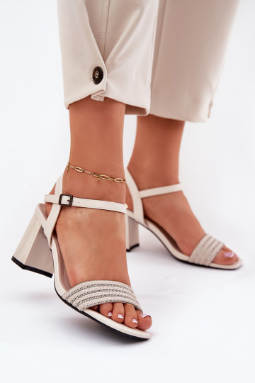 Sapatos femininos areia de salto alto com detalhes brilhantes e tranças, Vinceza 62228